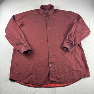 French Crown Shirt Mens 46 Red Long Sleeve Button Up Preppy Luxury Casual Top